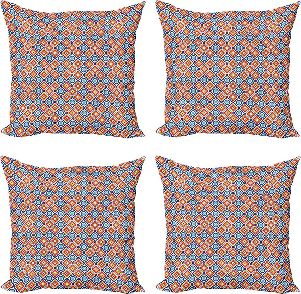 ABAKUHAUS Ethnisch Kissenbezug Set (4 Stück), Oriental Geometrisches Motiv, Moderner Doppelseitiger Digitaldruck, 60 cm x 60 cm, Mehrfarbig