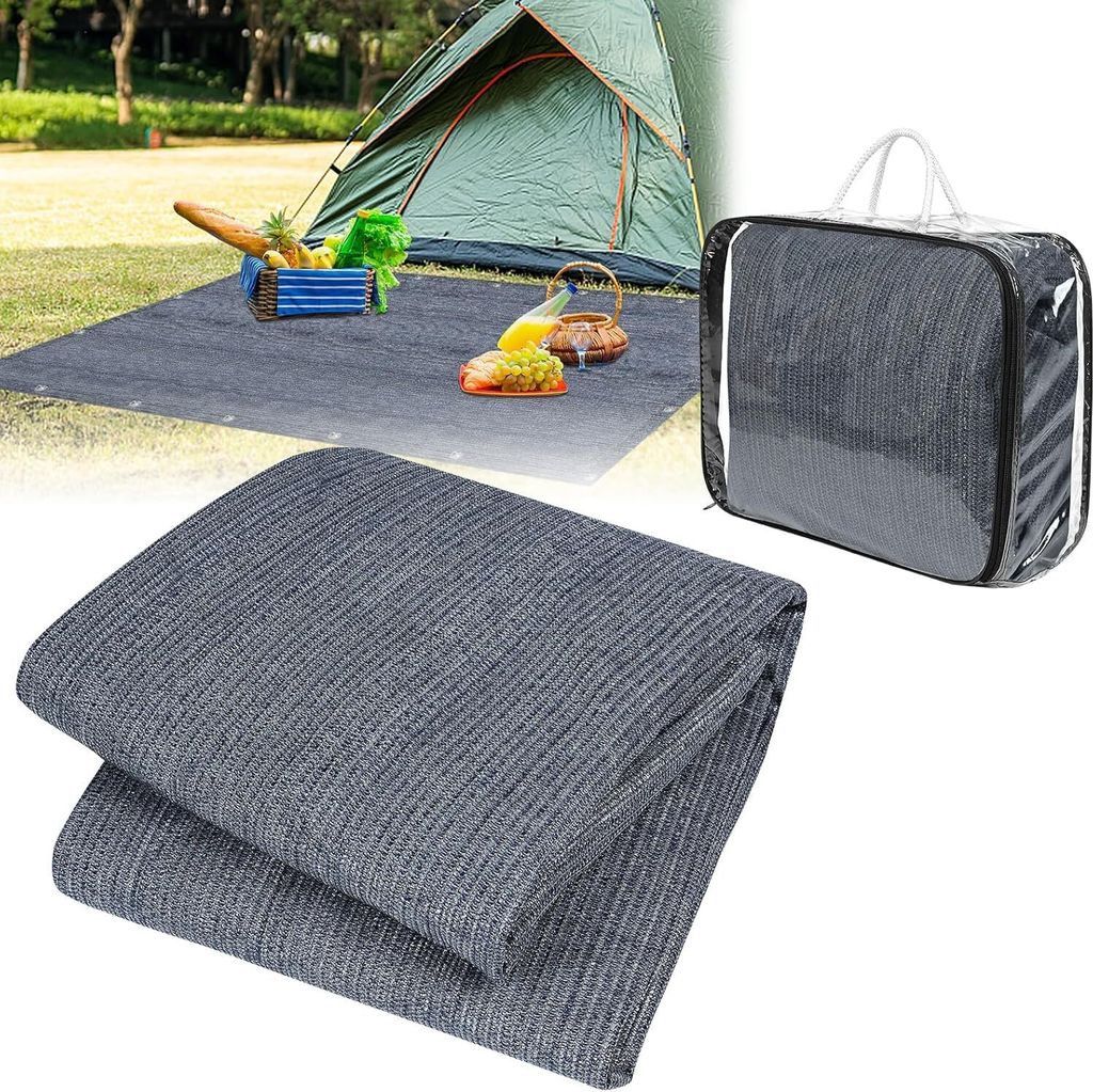 JOIEYOU Vorzeltteppich 250x400cm Camping Teppich Outdoor rutschfest Waschbare Markisenteppich Zeltteppich Vorzeltboden Zeltunterlage mit Löchern H...