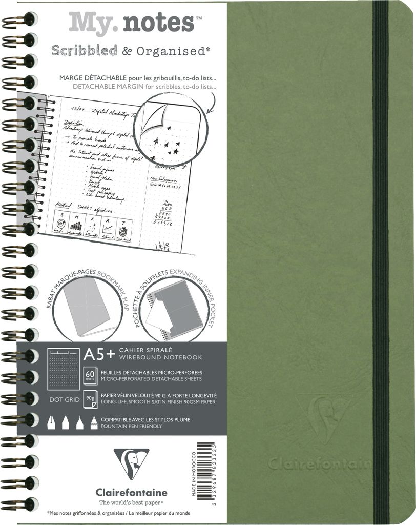 Clairefontaine 5x My.Notes Age Bag Spiralheft A5+, 60 Blatt Grün 782333C