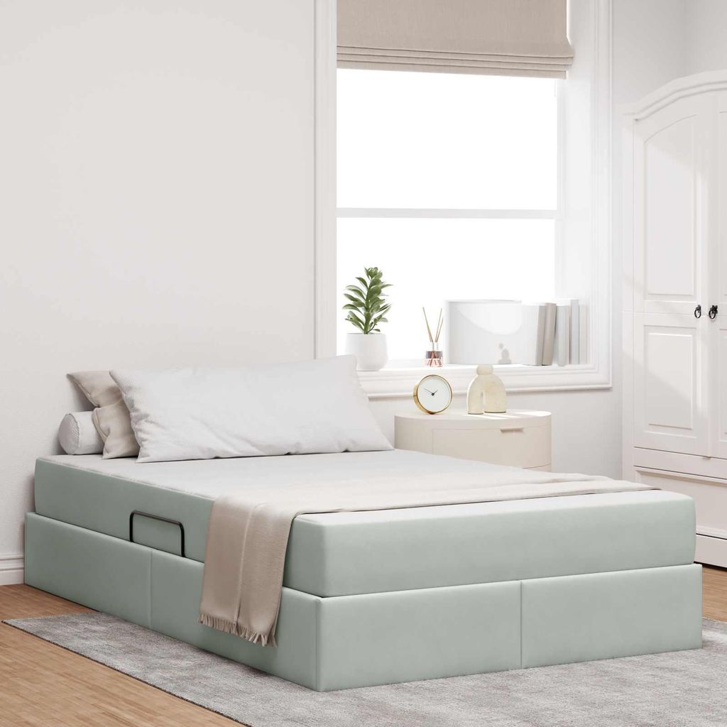 Best Möbel Jugendbett,Einzelbett - CLORIS - Bettrahmen/ Aufbewahrungsbett mit Matratze Hellgrau 120x190cm Samt - Klassische Betten DE2817942