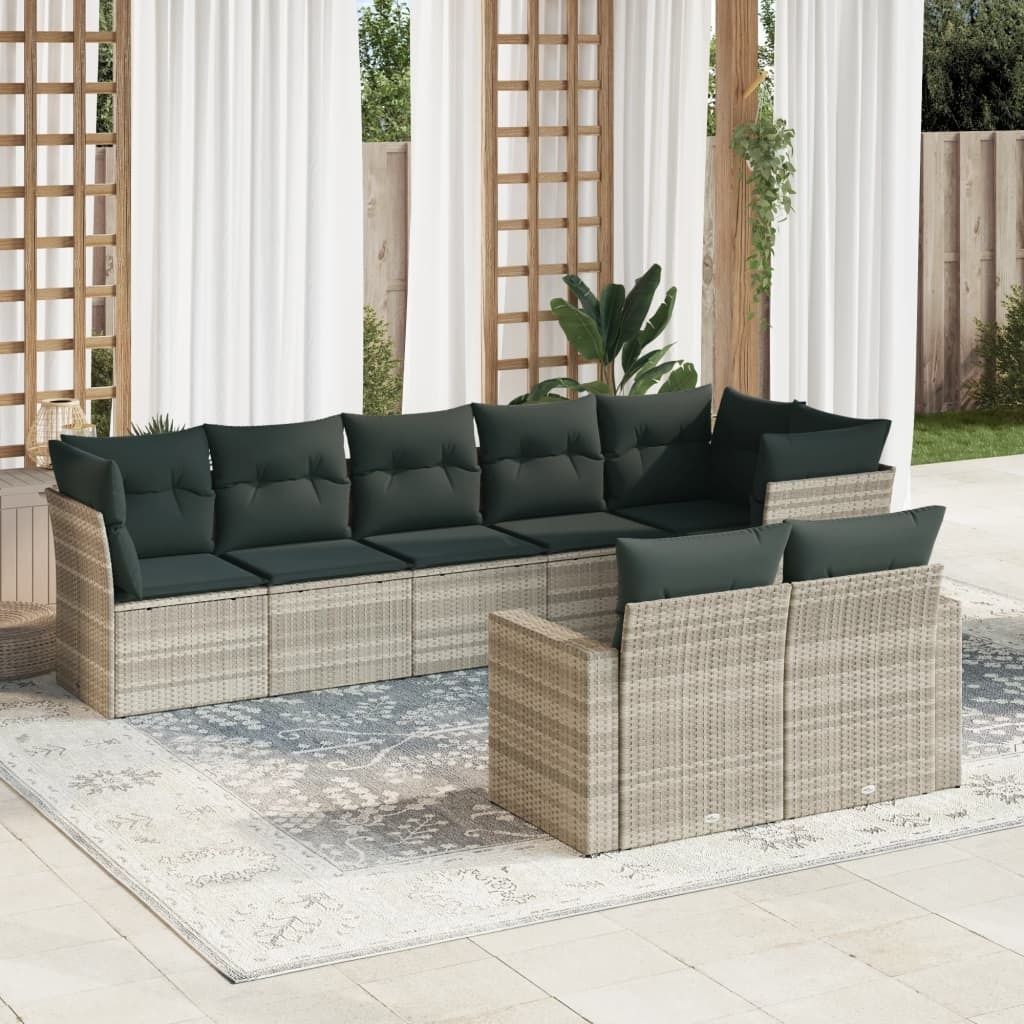 Maison Exclusive - 8-tlg. Garten-Sofagarnitur mit Kissen Hellgrau Poly Rattan