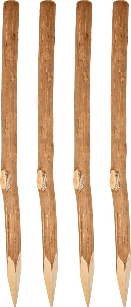 Garronda 4x Haselnuss Zaunpfosten 70 cm – rund angespitzte Holzpfähle für Staketenzaun, Holzzaun, Gartenzaun oder Bauernzaun – robuste Holzpf...