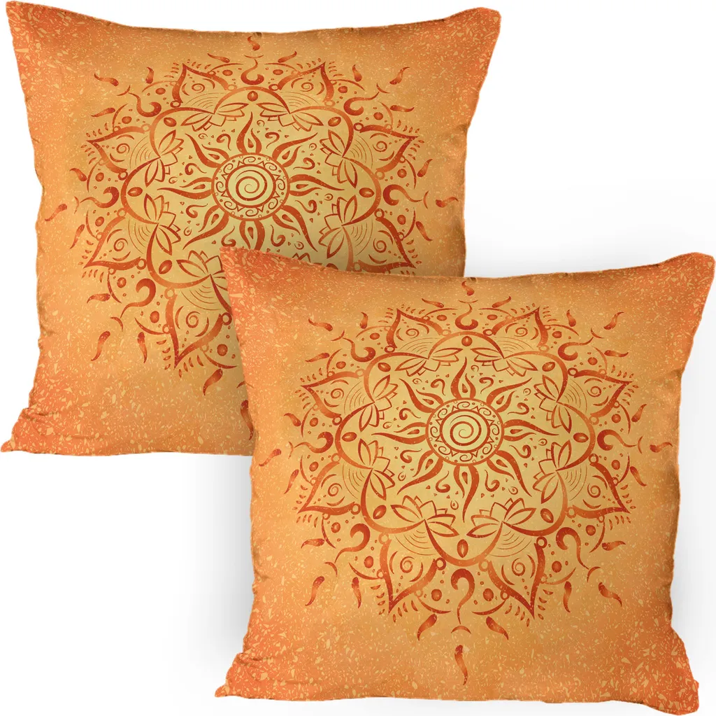 ABAKUHAUS Lotus Housse de Coussin 80x80 cm Lot de 2 Mandala Orange