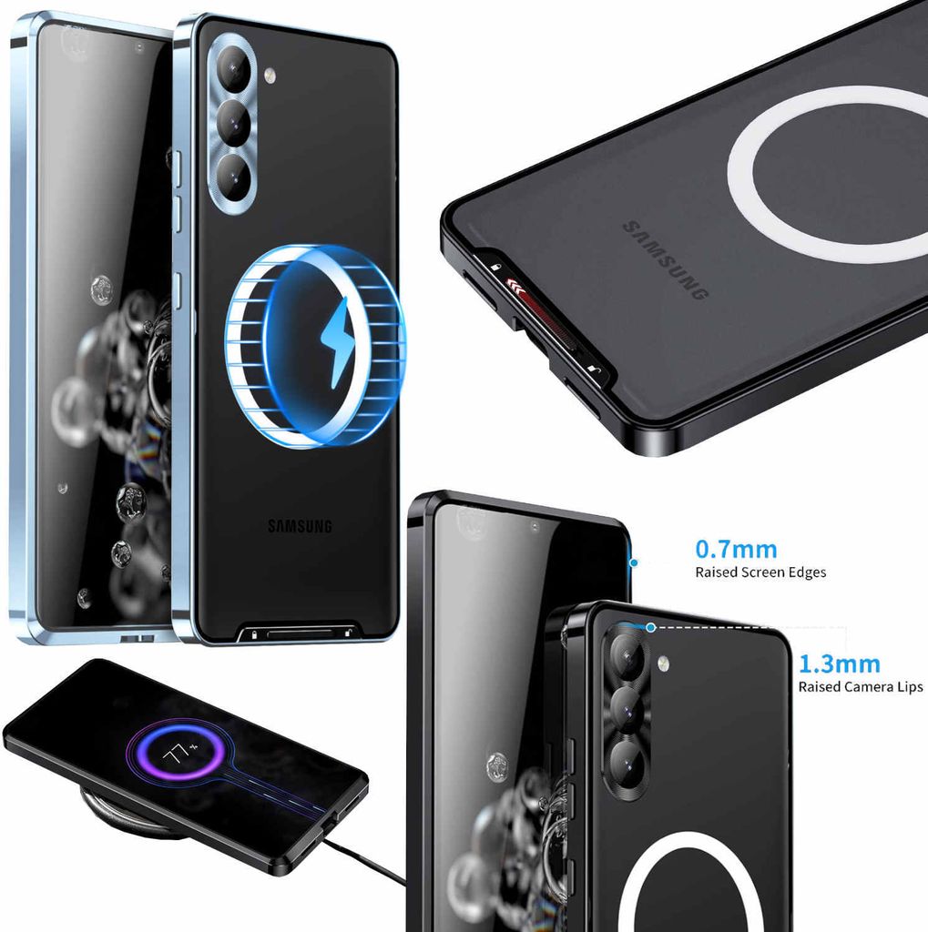 Für Samsung Galaxy S23 Handy Tasche Magnetische Magsafe Metall Design Blau Cover Case Hülle