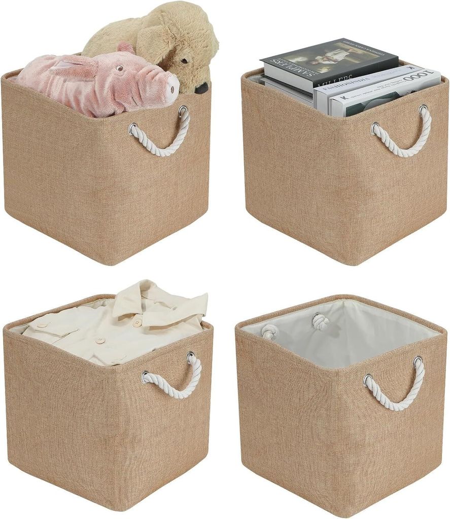MODFU 4 x Aufbewahrungsboxen mit Deckel, Aufbewahrungsbox, Aufbewahrungstasche, Kiste aus Baumwolle für Spielzeug, Bücher, Elektrogeräte, Faltba...