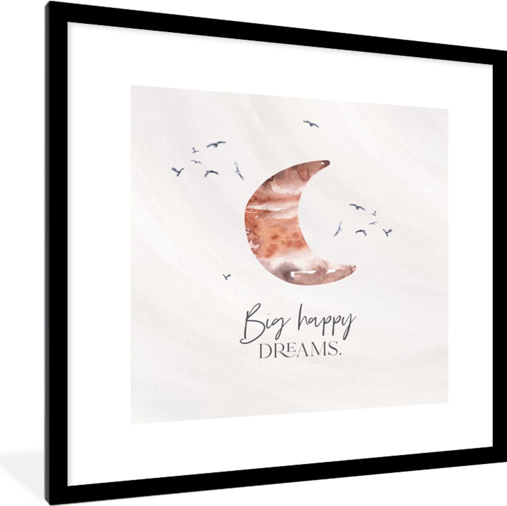 MuchoWow Gerahmtes Poster Kinder - Sprichwörter - Große glückliche Träume - Jungen - Mädchen - Aquarellieren 40x40 cm - Poster mit Schwarzem...