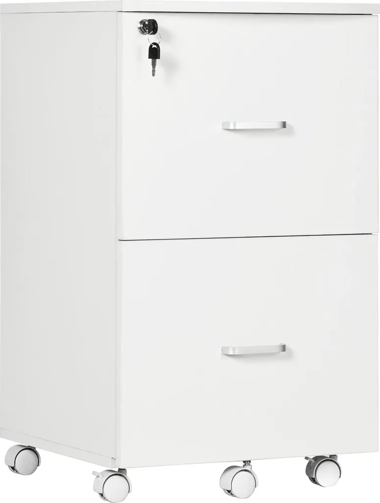 Armoire à dossiers 2 tiroirs verrouillable en bois blanc 43x45x72 cm