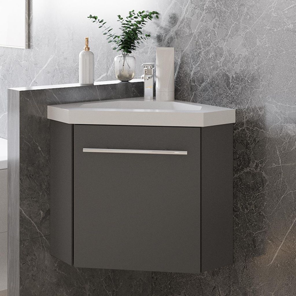 40 cm Weiß Matt Badmöbel Set Eckwaschtisch mit Unterschrank Soft-Close Funktion Kleiner Badeschrank