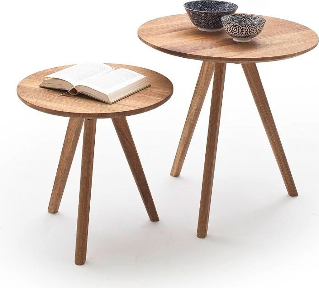 Couchtisch Set Genny 2-teilig | Asteiche massiv | Ø50/Ø45 | Eichefarben