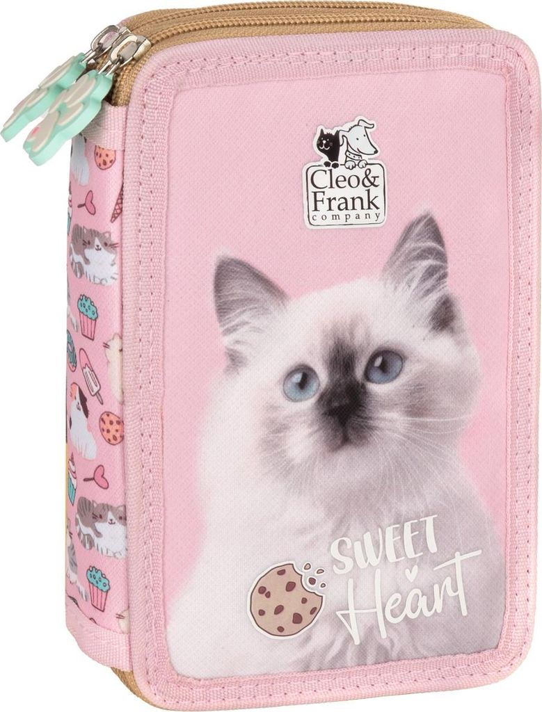 Katze Federtasche gefüllt 2 Fach Federmäppchen Stifte Etui Produktbild 
