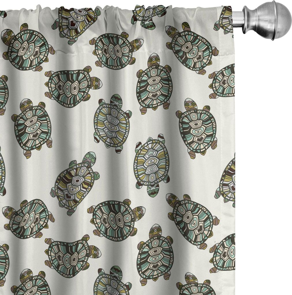 ABAKUHAUS Schildkröte Vorhänge, Gardinen, Schildkröten-Muster mit aufwändiger geometrischer Desgins Cartoon Ocean Wildlife Composition, 2 Stüc...