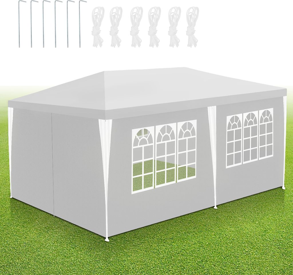 Clanmacy 3x6m Garten Pavillon mit Seitenteilen mit Eisenrohr tragbares wasserdichtes Zelt, weiß