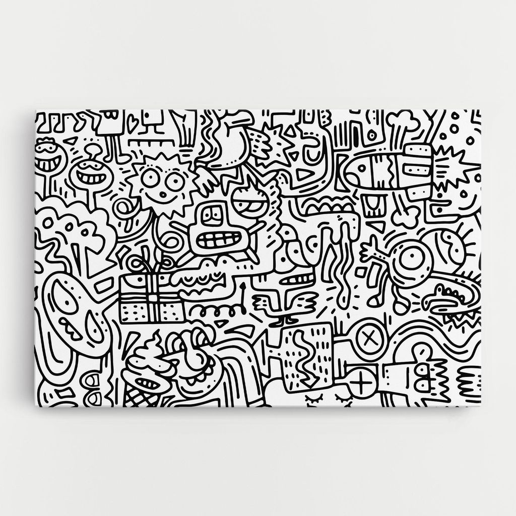 ARTHUB Leinwandbild 40x60 cm, Doodle Black Line | Wohnzimmerdekoration, Hängende Bilder, Wanddekoration, Heimdekoration, Moderne, Graffiti