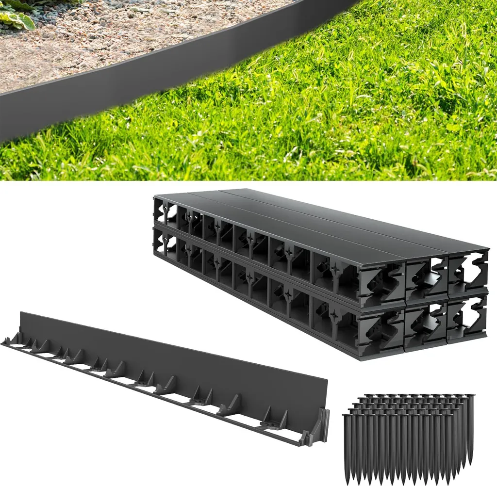 Bordure Pelouse 12M Flexible avec 50 Ancrages - Bordure de Tonte 78mm