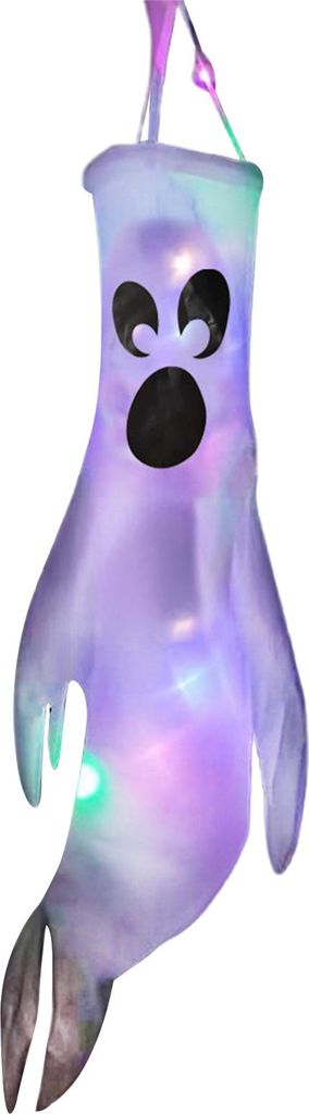 43 Zoll Halloween-Geister-Windsack-Flaggen mit LED-Leuchten zum Aufhängen im Freien, gruselige leuchtende Geister-Windsocken für Baum, Hof, Veran...