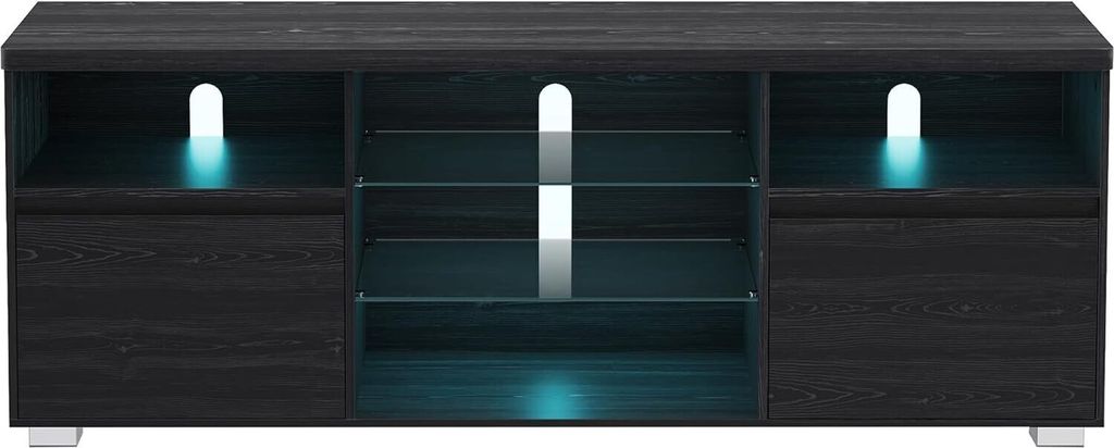 VASAGLE TV-Schrank mit LED-Beleuchtung, Fernsehtisch, TV-Ständer für Fernseher bis 70 Zoll, mit offenen Regalen, 2 Schränke mit Türen, 160 cm,