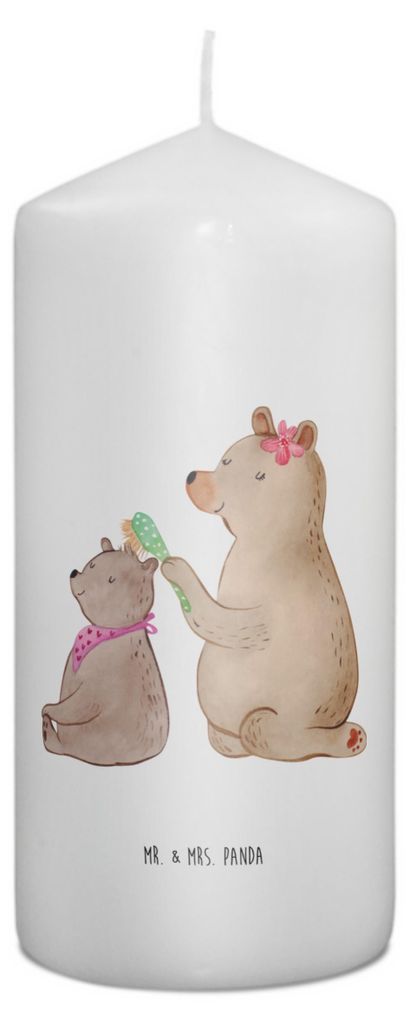 Mr. & Mrs. Panda Kerze Bär Kind 15 x 7 cm - Weiß - Geschenk, Muttertag, Erinnerungskerze, Bruder, Stumpenkerze, Bären, Mama, Bedruckte, Zylinder...