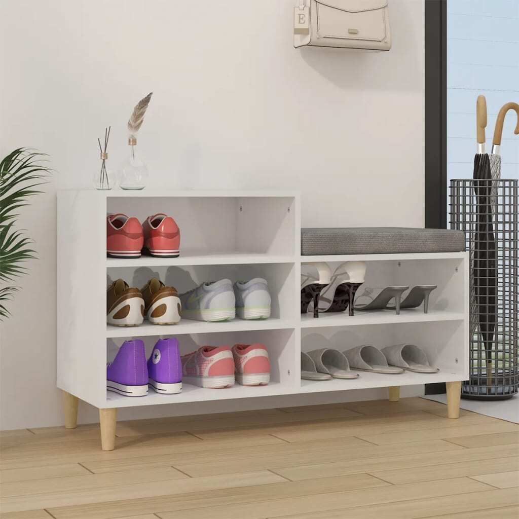 The Living Store Schuhregal Hochglanz-Weiß 102x36x60 cm Holzwerkstoff