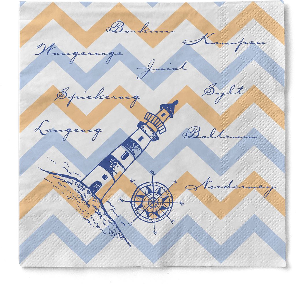 Sovie HORECA Serviette Maritim in Blau aus Tissue 33 x 33 cm, 3-lagig, 5 x 100 Stück