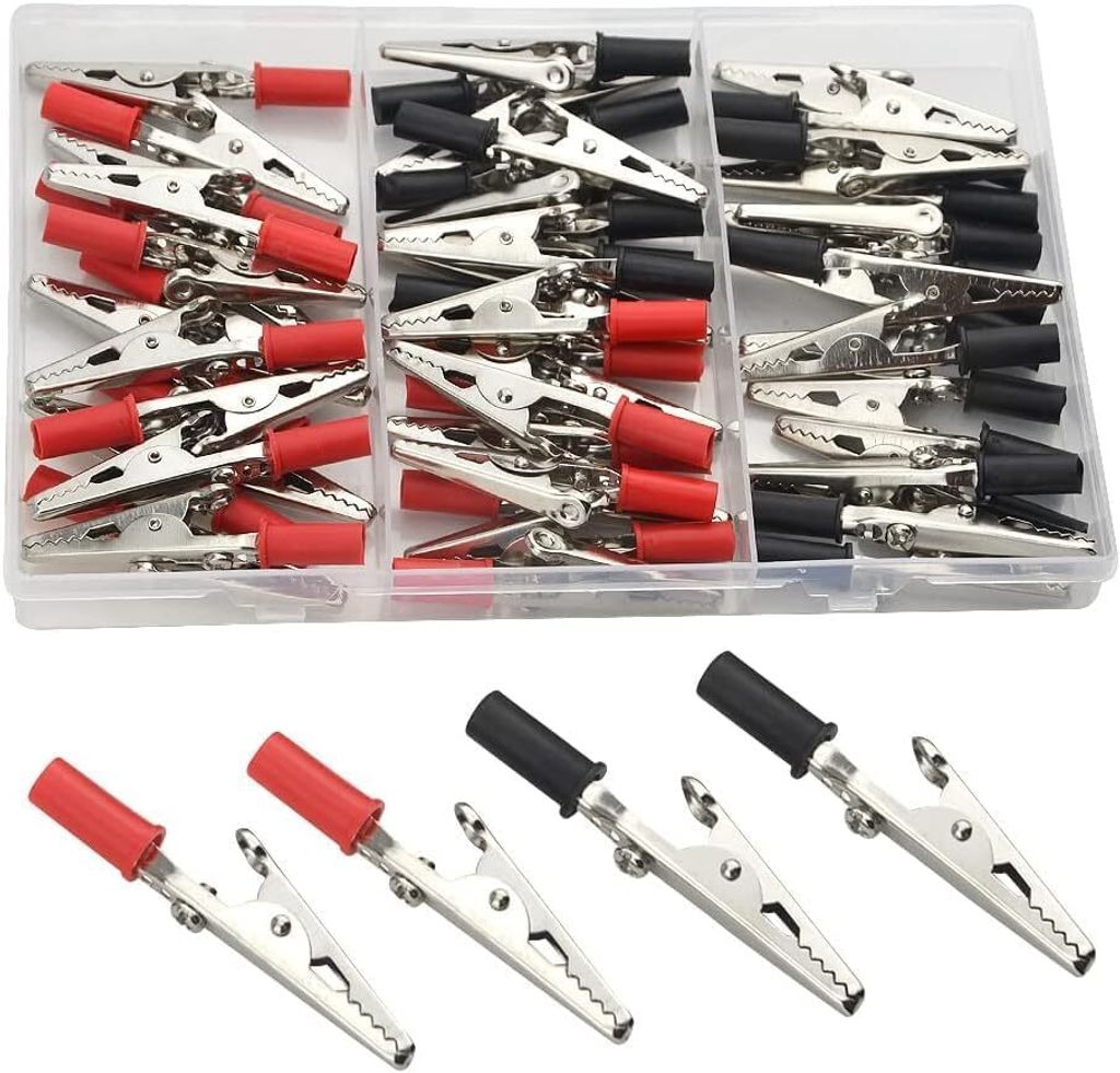 60 Stück Krokodilklemmen, elektrische Prüfklemmen für elektrische Prüfungen, Schaltungsverbindungen, Experimente (schwarz und rot)