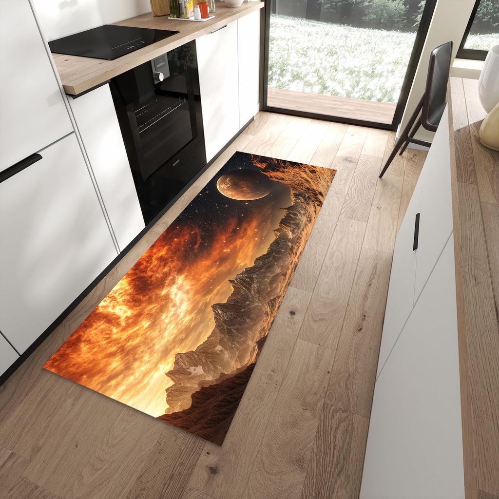 Küchenteppich 80x200cm rutschfest & abwischbar PVC Läufer - Fremder Planet