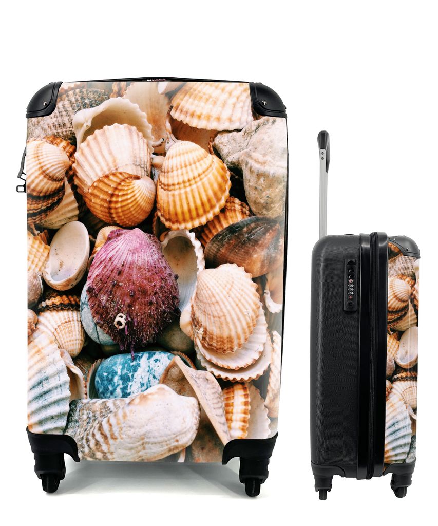 MuchoWow Koffer Handgepäck Trolley Rollkoffer Kleine Reisekoffer mit 4 Rollen - Muscheln - Strand - Griechenland - Cabin Size < 55x40x23 cm & 55...