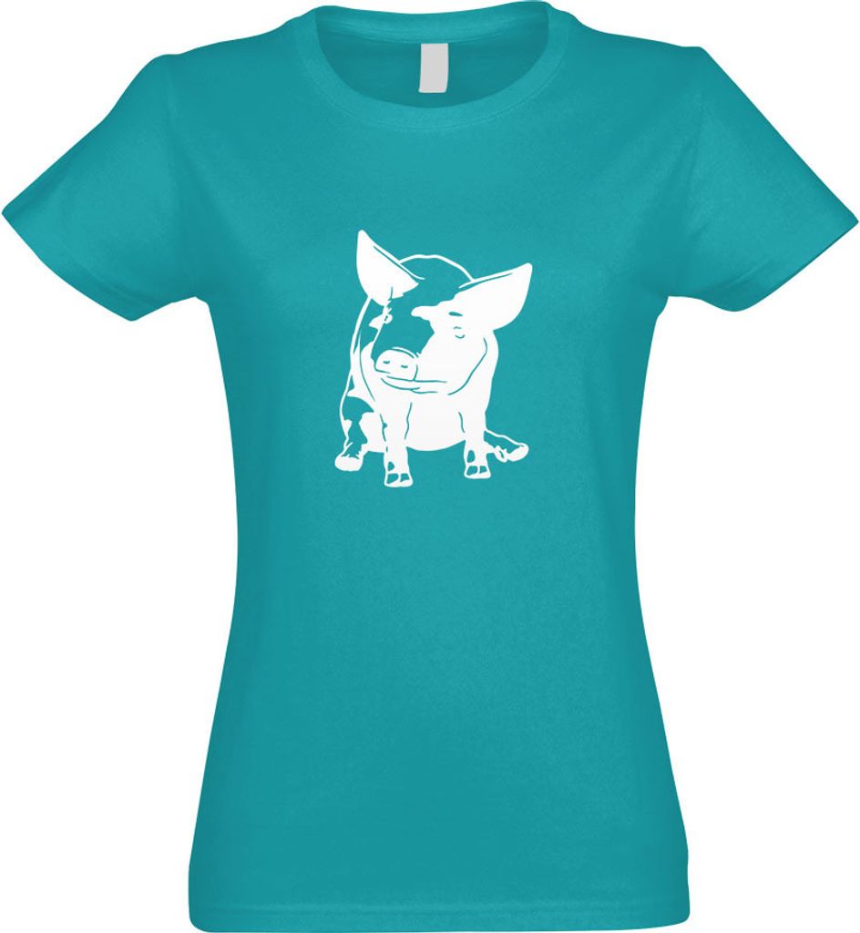 Kiwistar - T-Shirt tailliert - Damen - türkis - Schwein Motiv 3 - Sau - Baby - mit Motiv Bedruckt - Funshirt Design - Sport - Freizeit - Damen - S