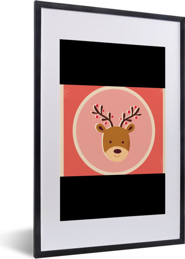 MuchoWow Gerahmtes Poster Rentier - Zitate - Weihnachten - Frohe Weihnachten - Rot - Vintage 40x60 cm - Poster mit Schwarzem Bilderrahmen Wandpos...