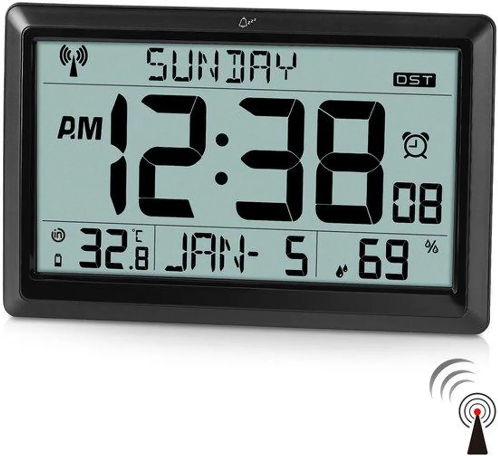 Horloge numérique 10,5" LED avec réglage auto heure d'été et météo