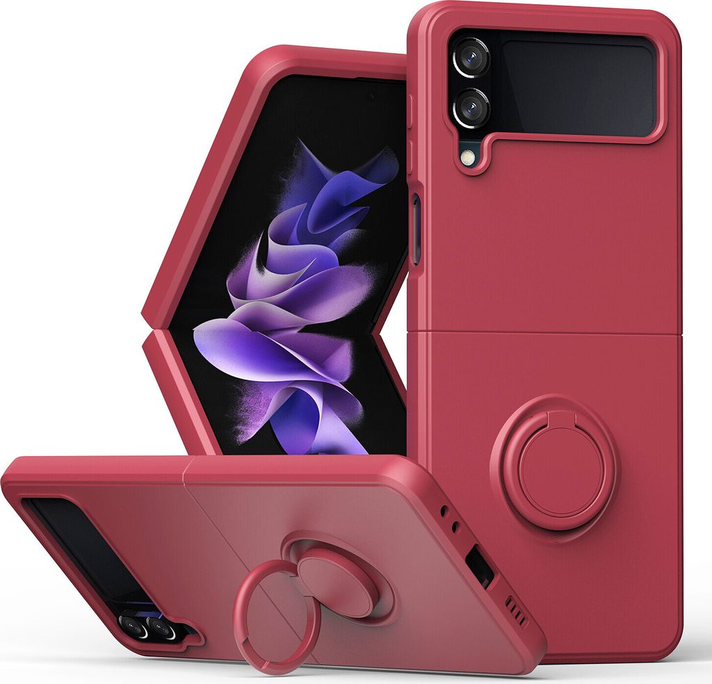 Samsung Z Flip 4 Handyhülle, Ring Halter Ständer Kratzfeste Weiche Silikon schutzhülle für Samsung Galaxy Z Flip 4 5G bordeaux