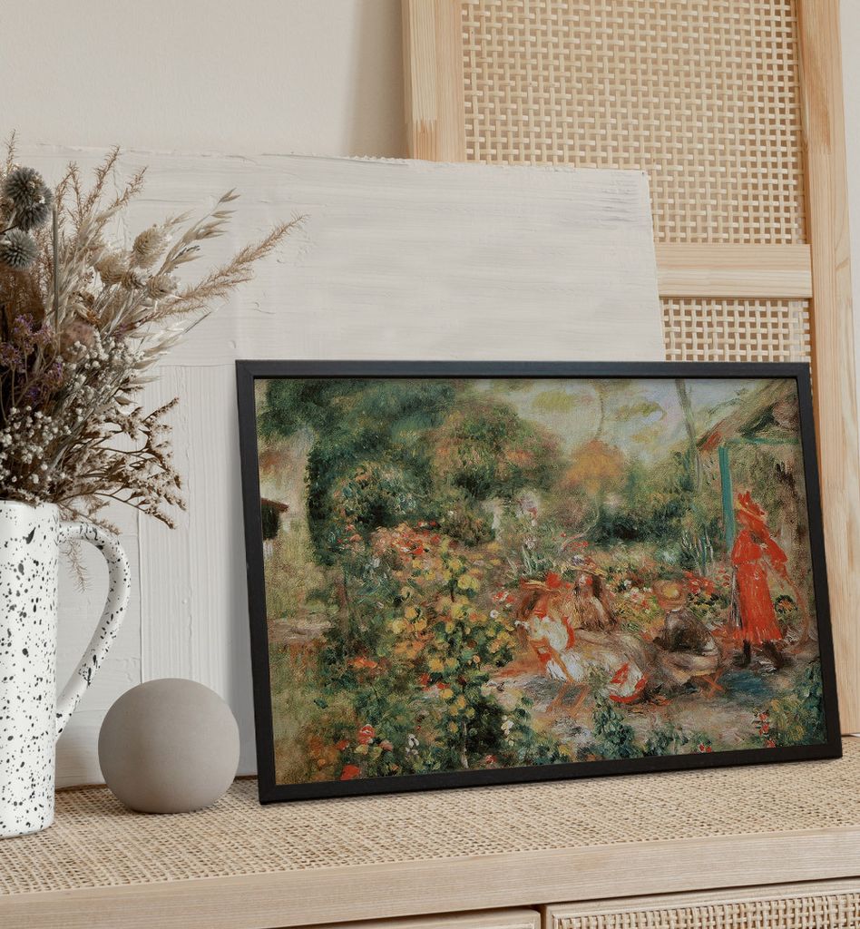 Poster junge Mädchen im Garten, groesse_poster:30x40 cm, groesse_rahmen:birke Passepartout 40x50 cm