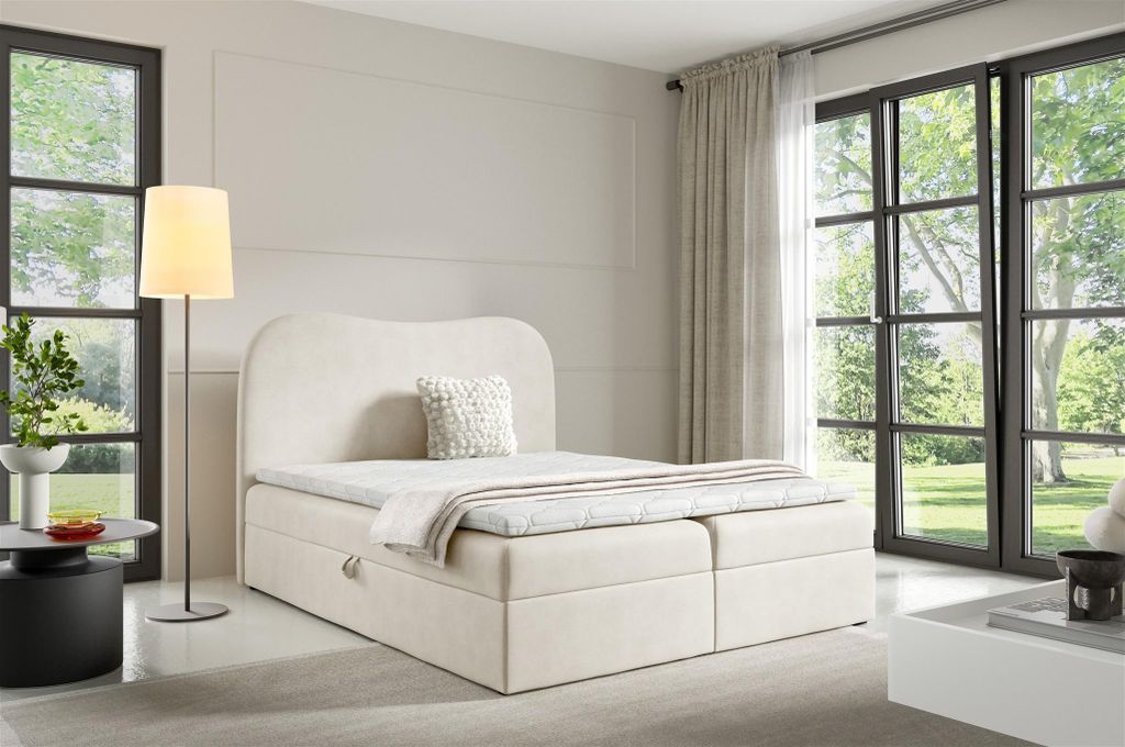 Boxspringbett Schlafzimmerbett DARLIN PREMIUM 160x200cm Stoff Gerra Ecru