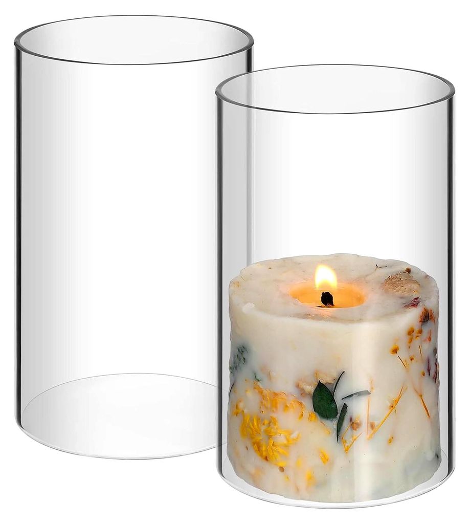 Transparente Glas-Kerzenhülsen 2 Stück 15x9cm Winddichter Kerzenhalter für Zuhause und Schreibtisch