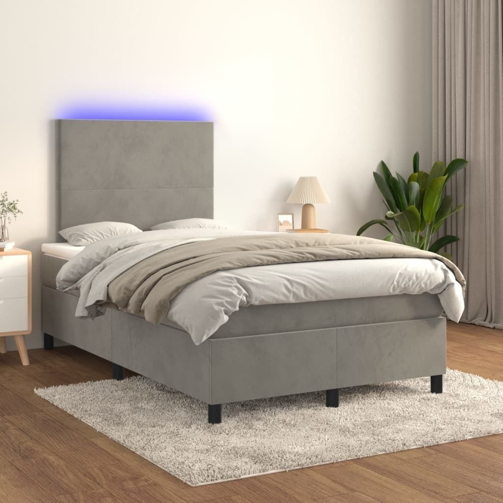 The Living Store Boxspringbett mit Matratze & LED Hellgrau 120x200 cm Samt