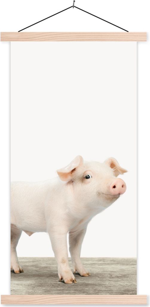 MuchoWow Textilposter Ferkel - Groß - Tiere - Rosa - Jungen - Mädchen - Kinder 40x80 cm mit holzfarbenen Rahmen - Wohnzimmer