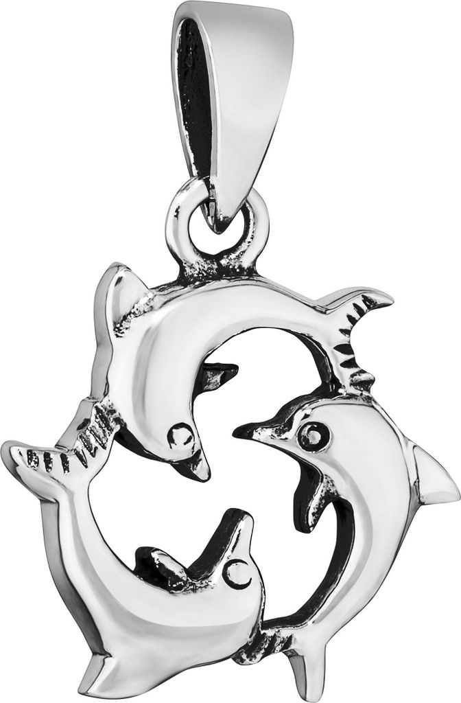 Original 925 Sterling Silber Ketten Anhänger 3 Dolphin Delfine 7344