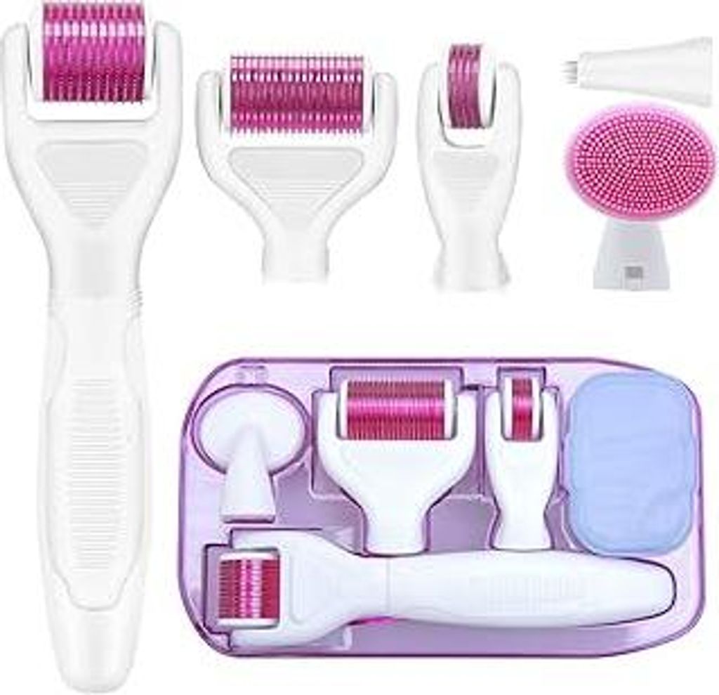 Derma roller 6 in 1 Microneedling Derma Roller für Körper und Gesichtspflege - Micronadeln Narbenroller für Anti-Falten, Schwangerschaftsstreife...