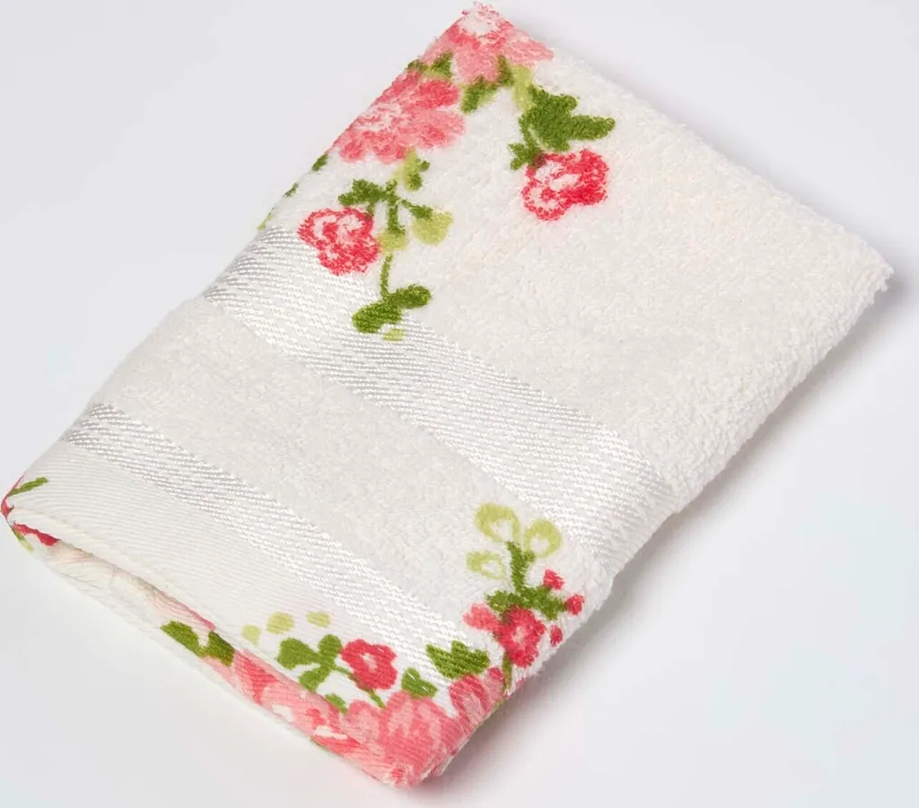 HOMESCAPES Asciugamano in spugna con romantica stampa floreale vintage 100% cotone 30x30 cm - color crema