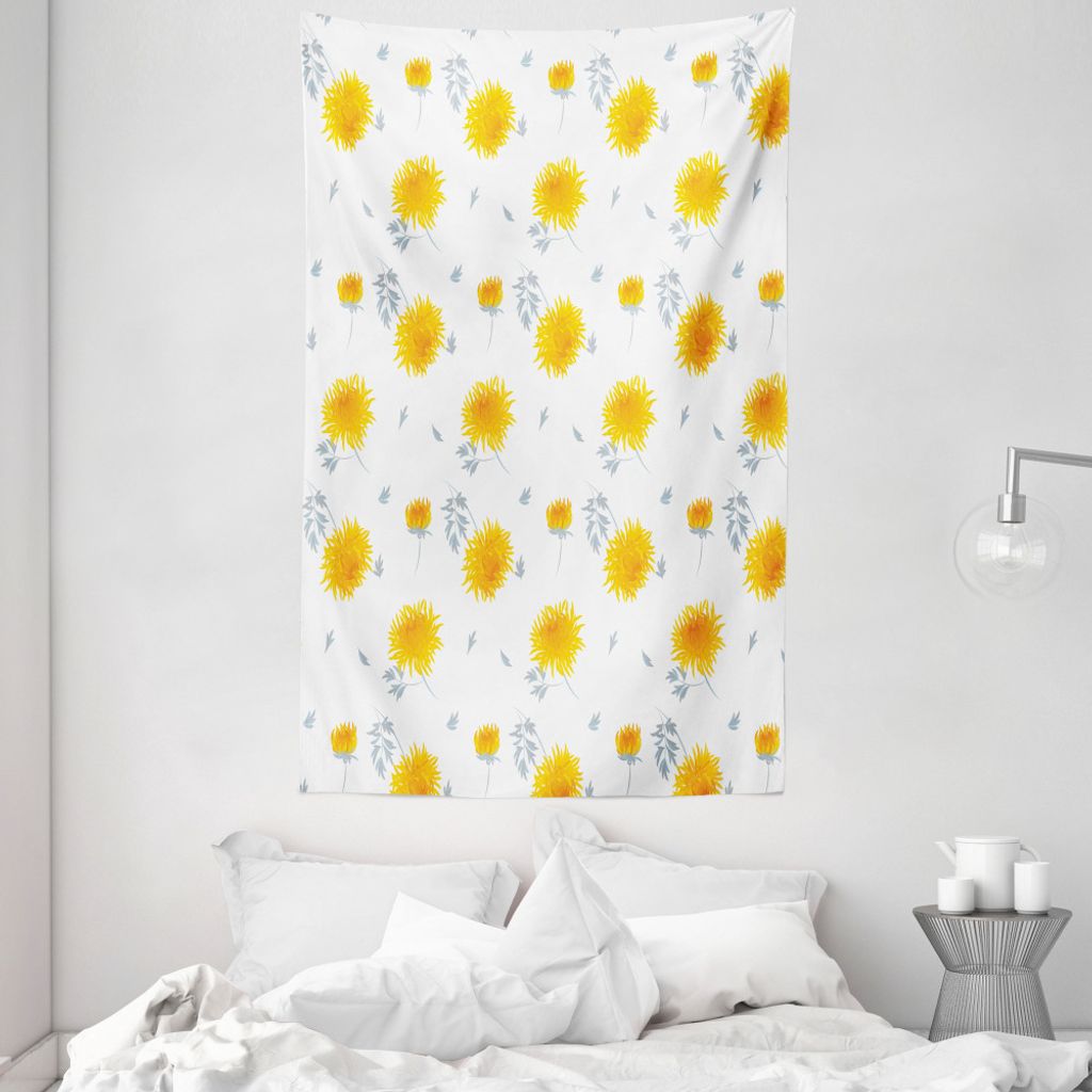 ABAKUHAUS Gelbe Blume Wandteppich und Tagesdecke, Herbst-Röschen aus Weiches Mikrofaser Stoff Waschbar ohne Verblassen Digitaldruck, 140 x 230 cm,...