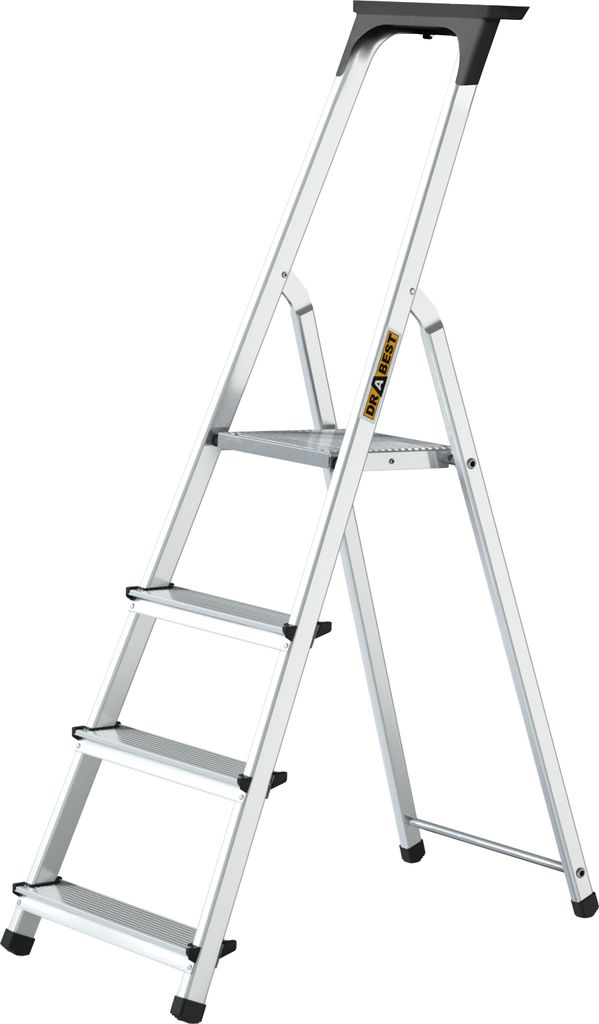 Drabest | Leiter - Haushaltsleiter - Aluminiumleiter - 4 Stufen - Leicht und kompakt - Mit Werkzeugablage - Rutschfeste Stufen - Tragkraft 125 kg