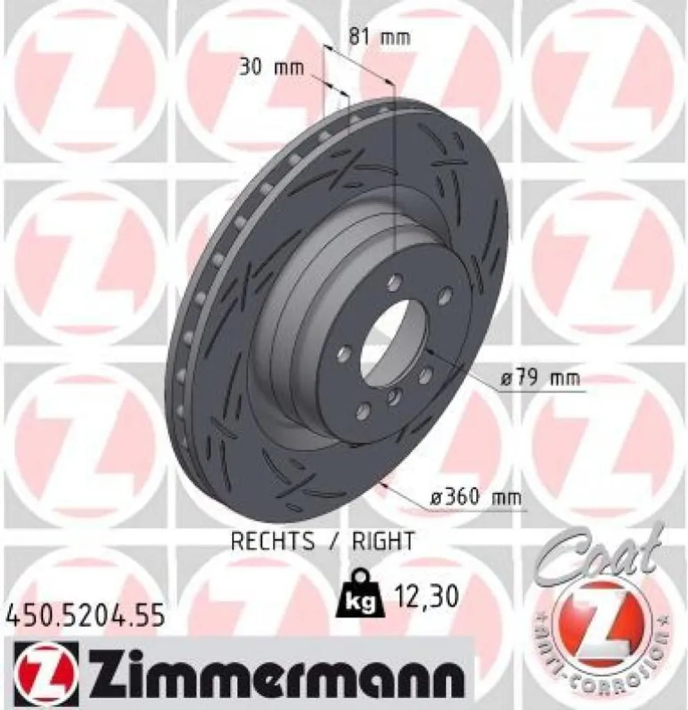 2x Disques de frein Zimmermann Black Z Avant Droit 450.5204.55 Haute Qualité
