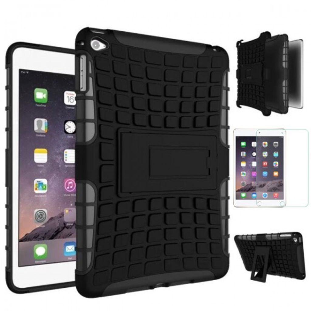 Für Apple iPad Mini 5 7.9 2019 Hybrid Outdoor Schwarz Tasche Etuis + 0.3 H9 Glas