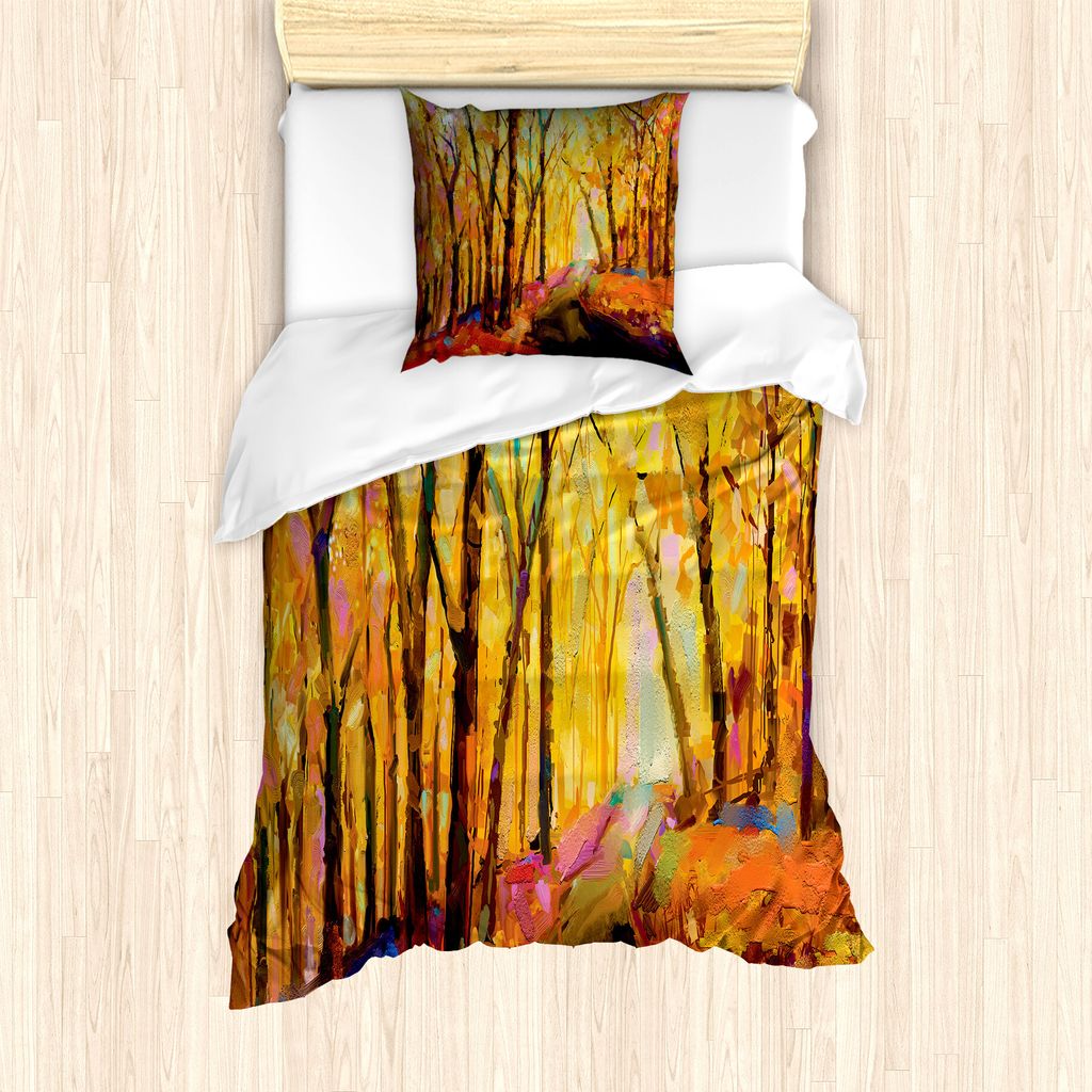 ABAKUHAUS Herbst Bettbezug Set für Einzelbetten, Fall-Zeit-Waldlandschaft, Milbensicher Allergiker geeignet mit Kissenbezug, 135 cm x 200 cm - 80 ...