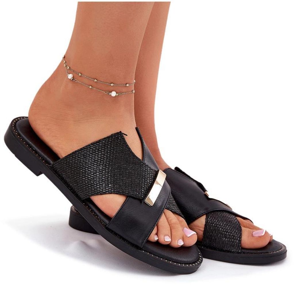 Damen Flache Sandalen Mit Dekorativem Detail Vinceza 17385 Schwarz 38