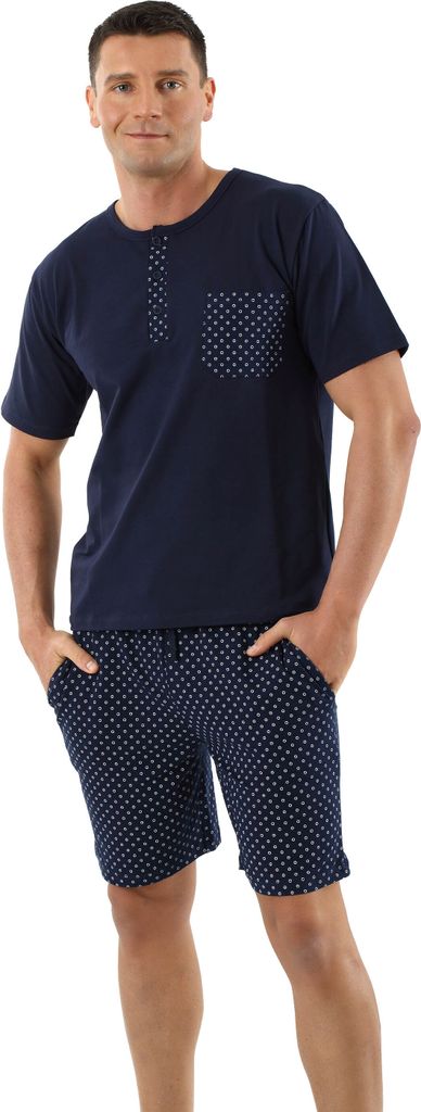 ALBERT KREUZ Herren Schlafanzug Kurzarm mit kurzen Hosen Stretch-Baumwolle, Marine gemustert, 04/S