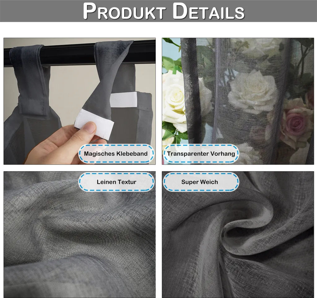 Set 2 Tende Grigio Scuro Trasparenti Outdoor Impermeabili 132x244cm - 5