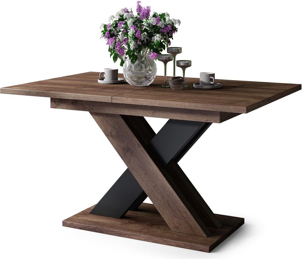 All4All Couchtisch Katris , Wohnzimmertisch , Kaffeetisch , Tisch mit X , Bein , ausziehbar , Esszimmertisch , Coffee Table , 140x90cm , Braune Eic...
