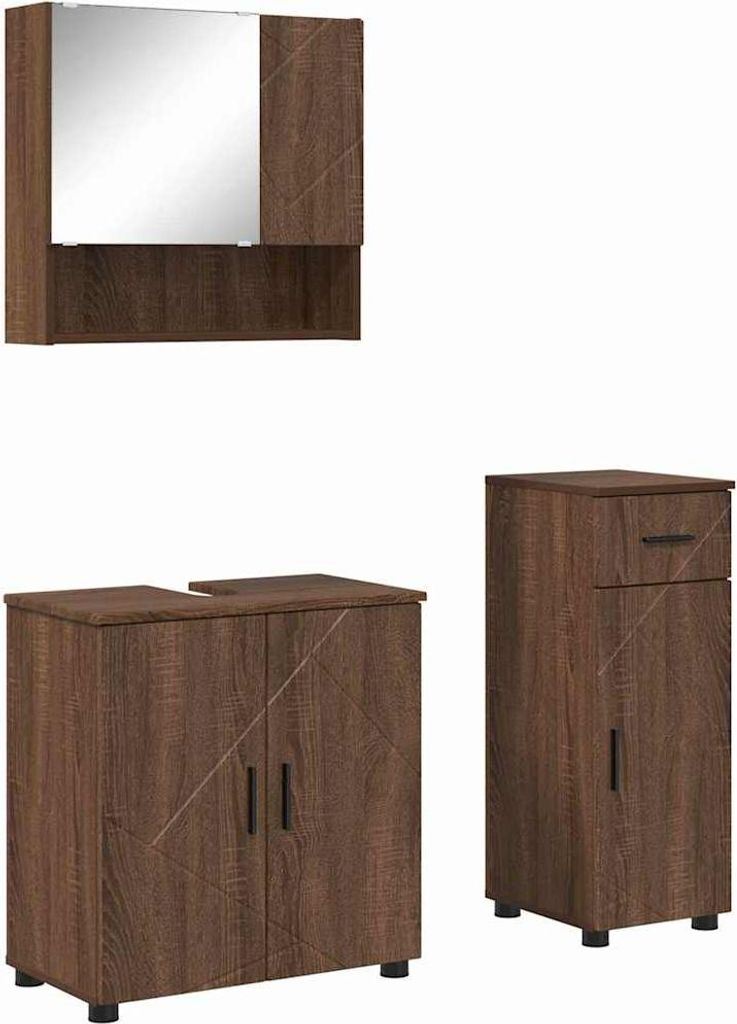 vidaXL Badezimmermöbel-Set mit Schubladen 3 pcs Braun Eichen-Optik