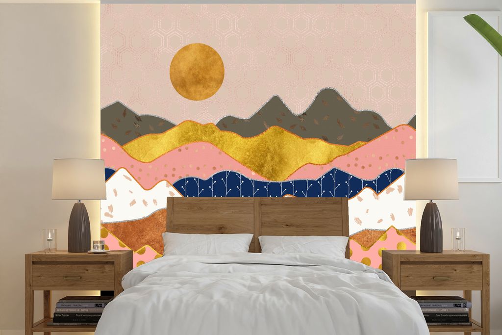 MuchoWow Fototapete für Wohnzimmer oder Schlafzimmer Wandtapete Vinyl Motivtapete Muster - Gold - Pastell - 280x280 cm - Hintergrundbild