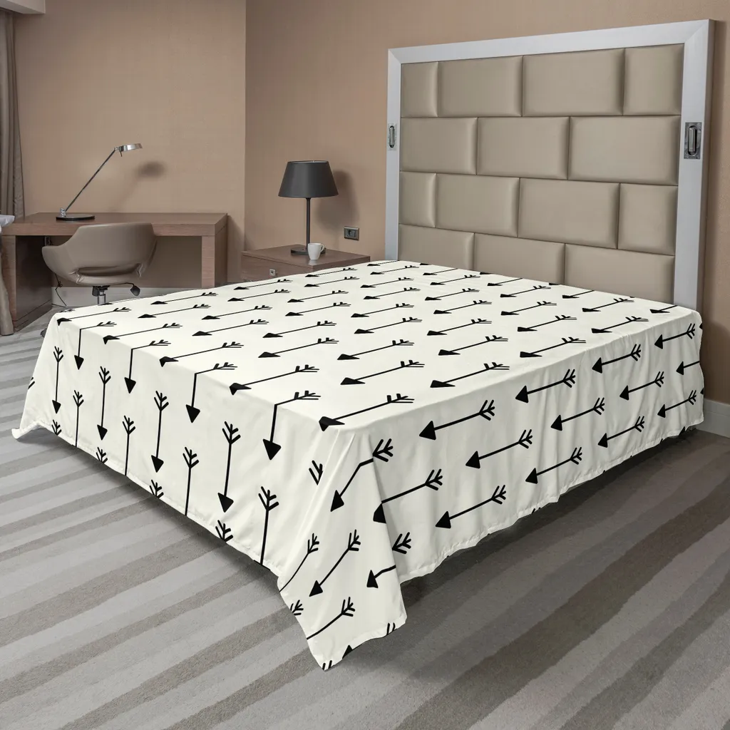 Drap de lit doux motif flèches rétro beige et noir - Impression d'art